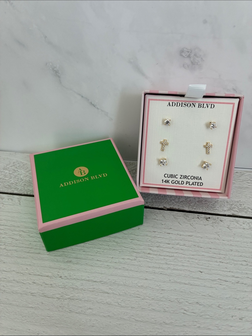 14K Gold-Plated Cubic Zirconia Earring Set - Pink & Gold
